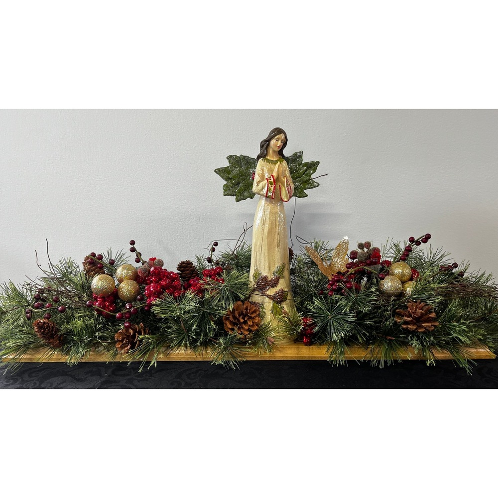 Christmas Angel Arrangement Centerpiece 27x4" Pine‎ Berry Pinecone Holiday Decor